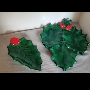 Vintage Appalachian Artist Holly & Berries trinket candy dish serving dish